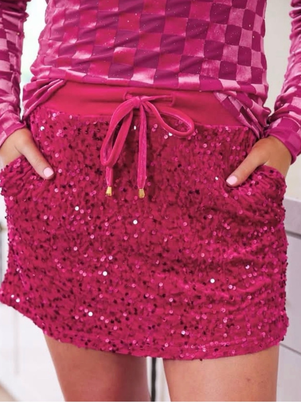 NWT Jess Lea Velvet Hour Pink Sequin Mini Skort Size M
